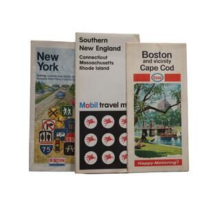 Northeast United States Travel Maps Set of 3 New York Boston Vtg Gas Station